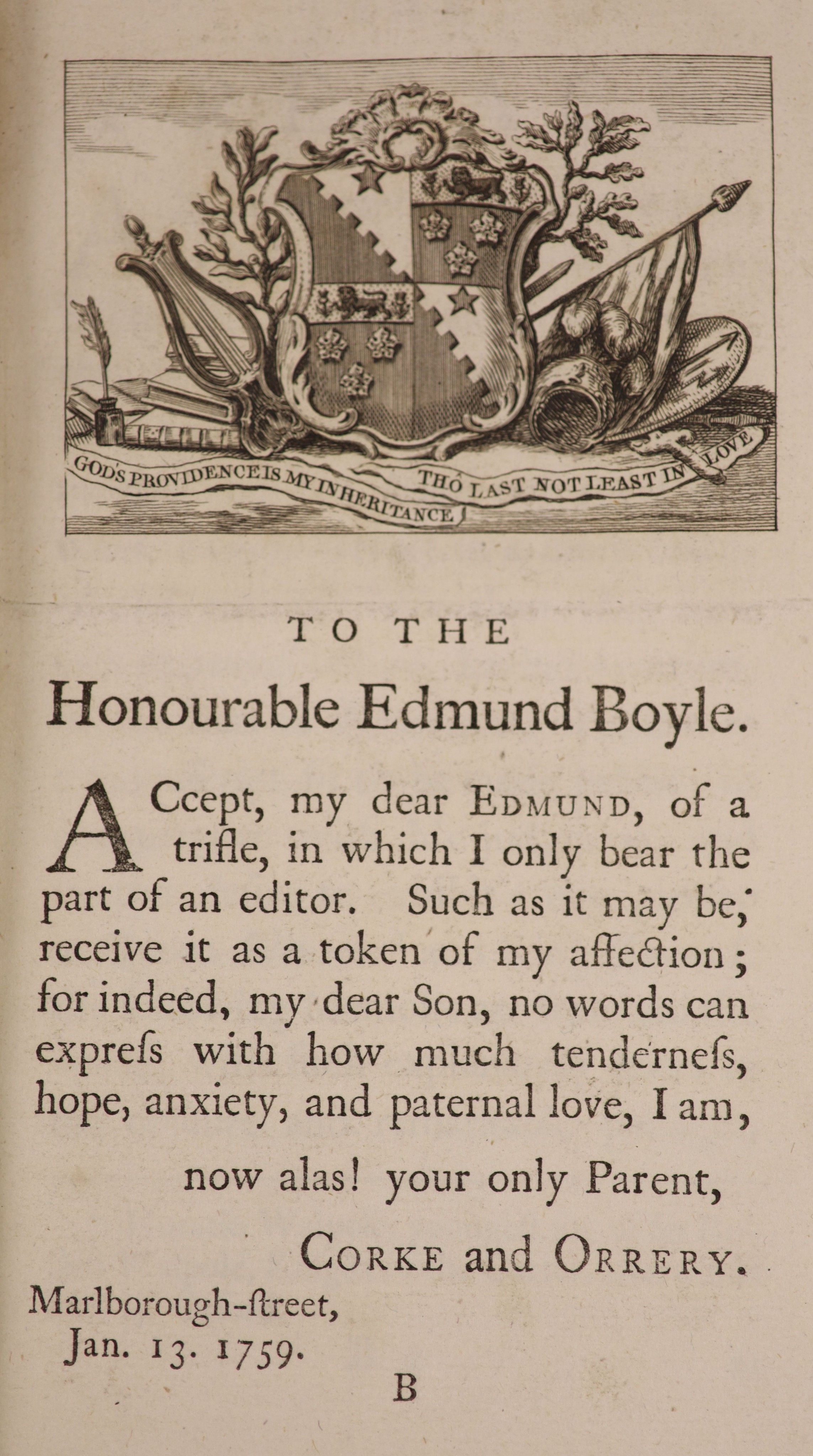 Cary, Robert – Memoirs of the Life of Robert Cary, Barron of Leppington, and Earl of Monmouth... Complete with engraved frontis. Calf, Gilt panelled spine with morocco label. R. and J Dodsley, London, 1759.